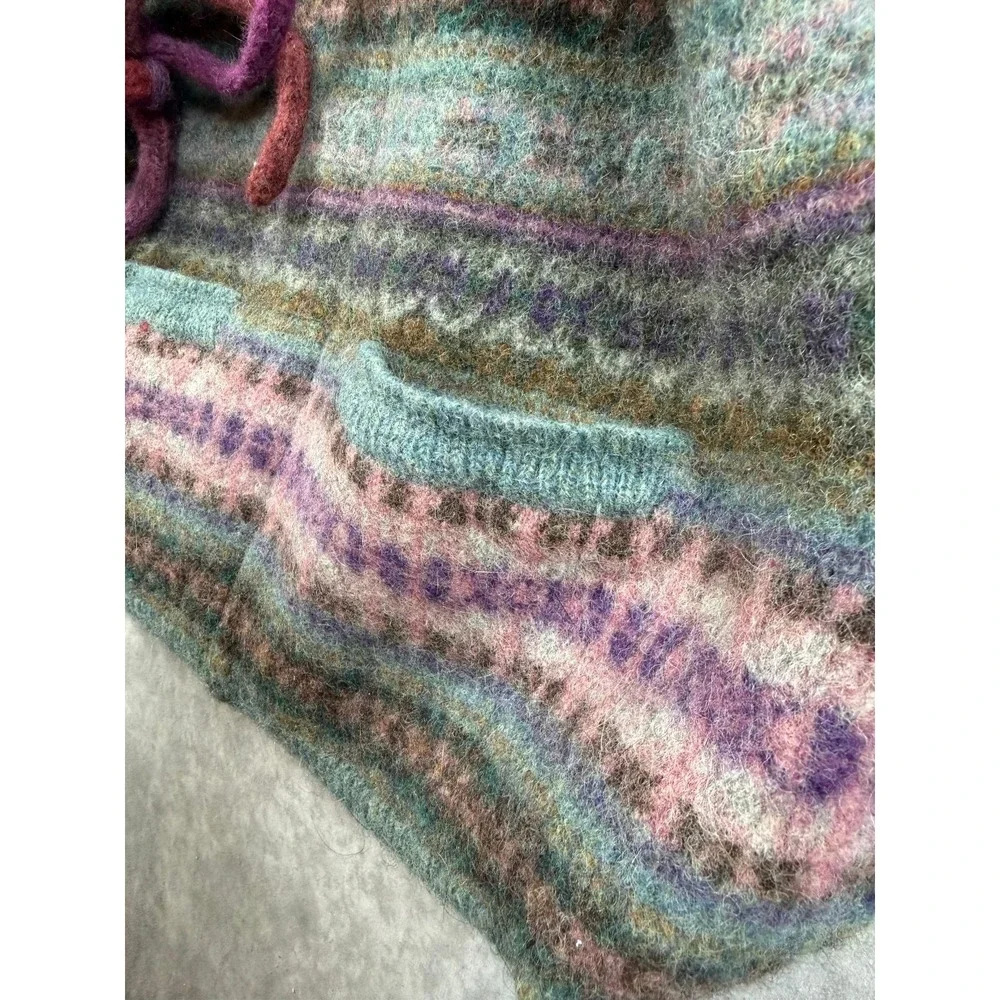 Handmade Felted Wool Tote Bag Multicolor Fair Isle Boho Shoulder Purse Pockets